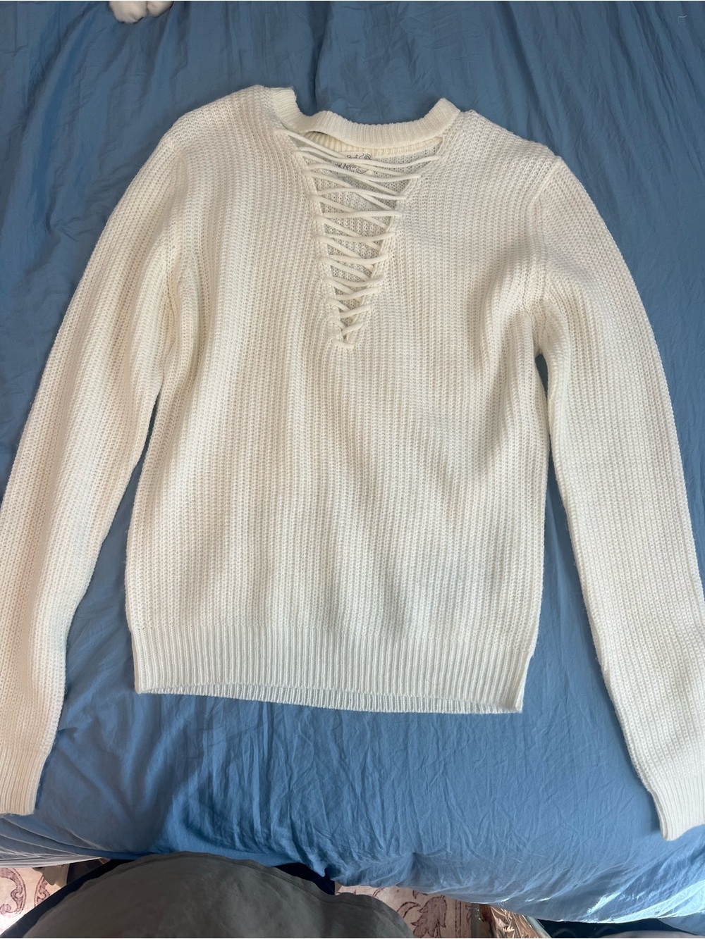 Lace-Up Detail Cream Women's Sweater